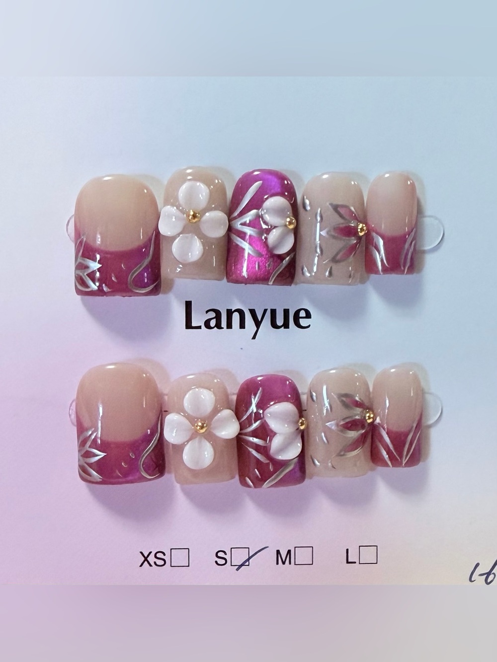 Pink Floral Press-On Nail Set baby duck